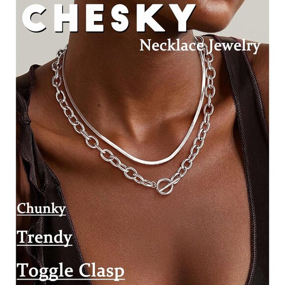 14K Gold Plated Chunky Necklace for Women, Trendy Paperclip Chain Necklace Thick - Picture 5 of 7